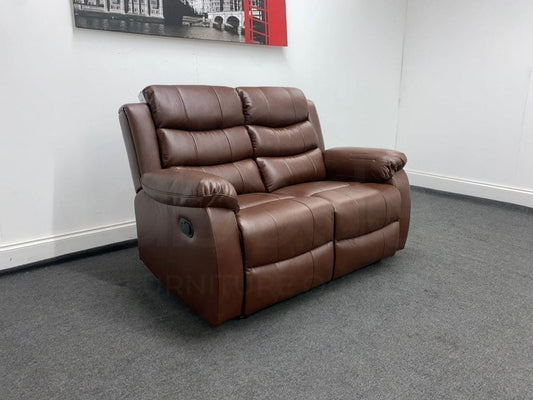 Landos Manual Recliner Brown Leather 2 Seater Sofa Sofas