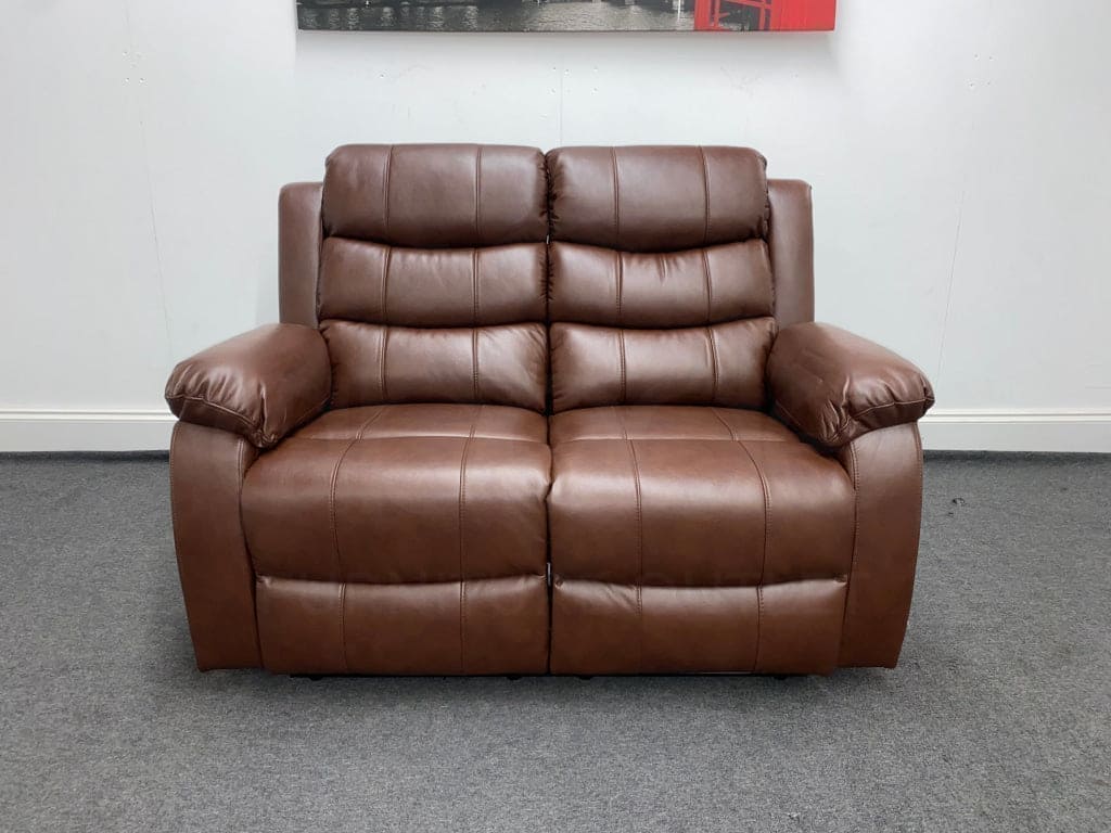 Landos Manual Recliner Brown Leather 2 Seater Sofa Sofas