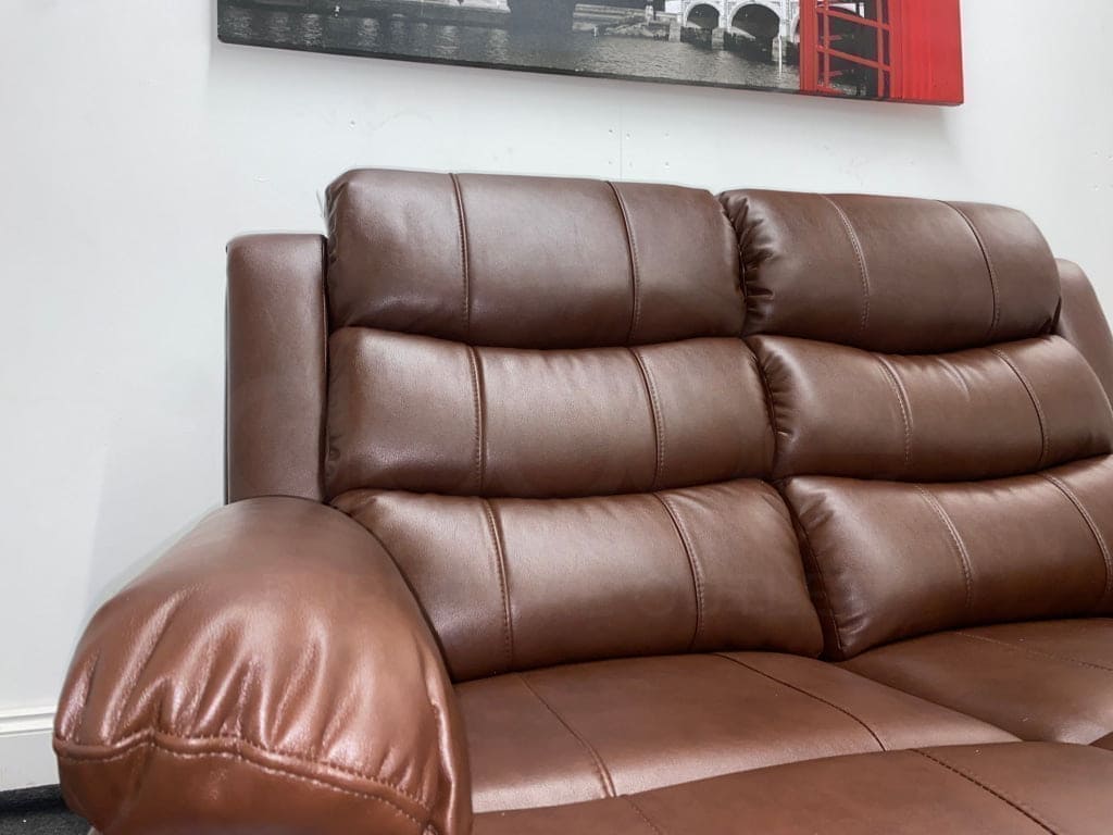 Landos Manual Recliner Brown Leather 3 + 2 Seater Sofa Set | Drinks Tray Table Sofas