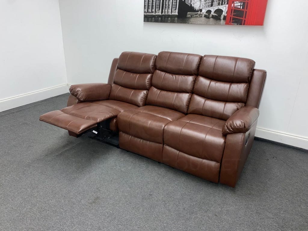 Landos Manual Recliner Brown Leather 3 + 2 Seater Sofa Set | Drinks Tray Table Sofas