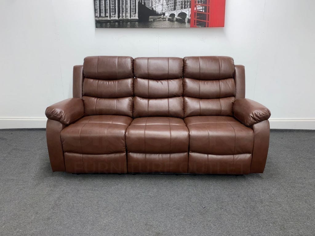 Landos Manual Recliner Brown Leather 3 + 2 Seater Sofa Set | Drinks Tray Table Sofas