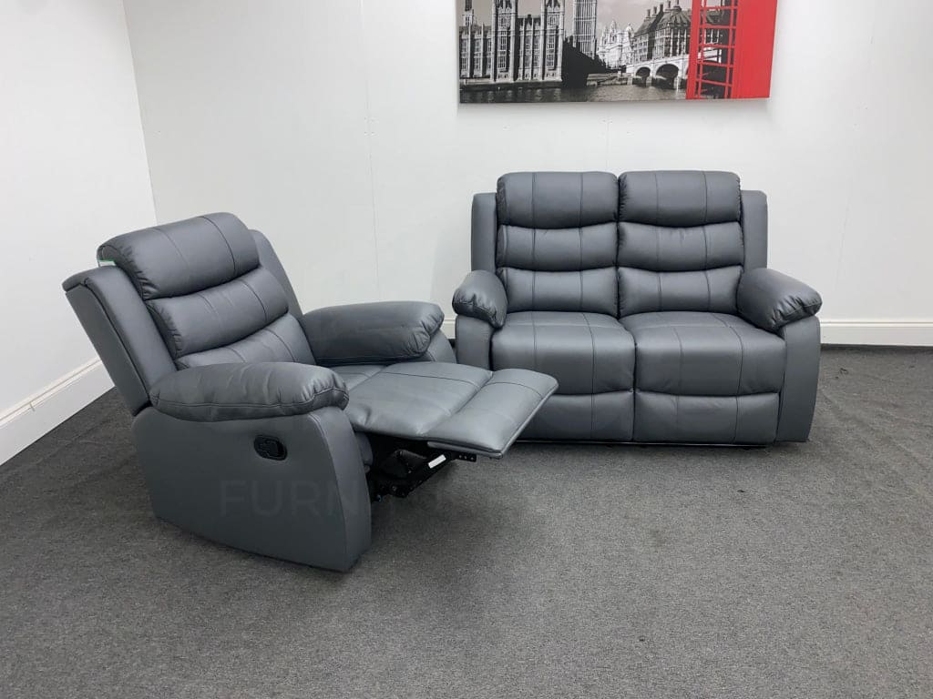 Landos Manual Recliner Grey Leather 2 + 1 Seater Dfs Sofa Set Sofas