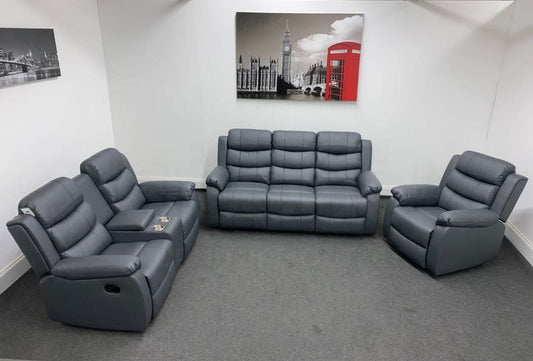 Landos Manual Recliner Grey Leather 3 + 2 With Console + 1 Dfs Sofa Set Sofas