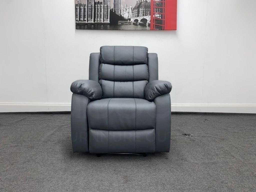 Landos Manual Recliner Grey Leather Armchair 1 Seater Sofa Sofas
