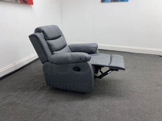 Landos Manual Recliner Grey Leather Armchair 1 Seater Sofa Sofas