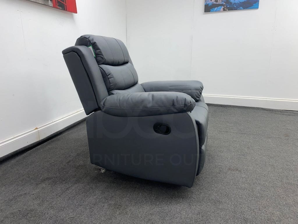 Landos Manual Recliner Grey Leather Armchair 1 Seater Sofa Sofas