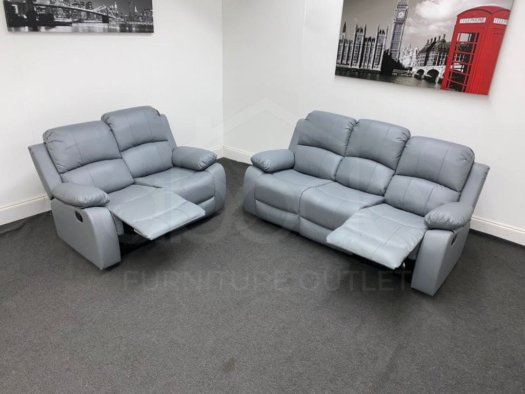 Landos Plus Recliner Grey Leather 3 + 2 Seater Sofa Set Sofas