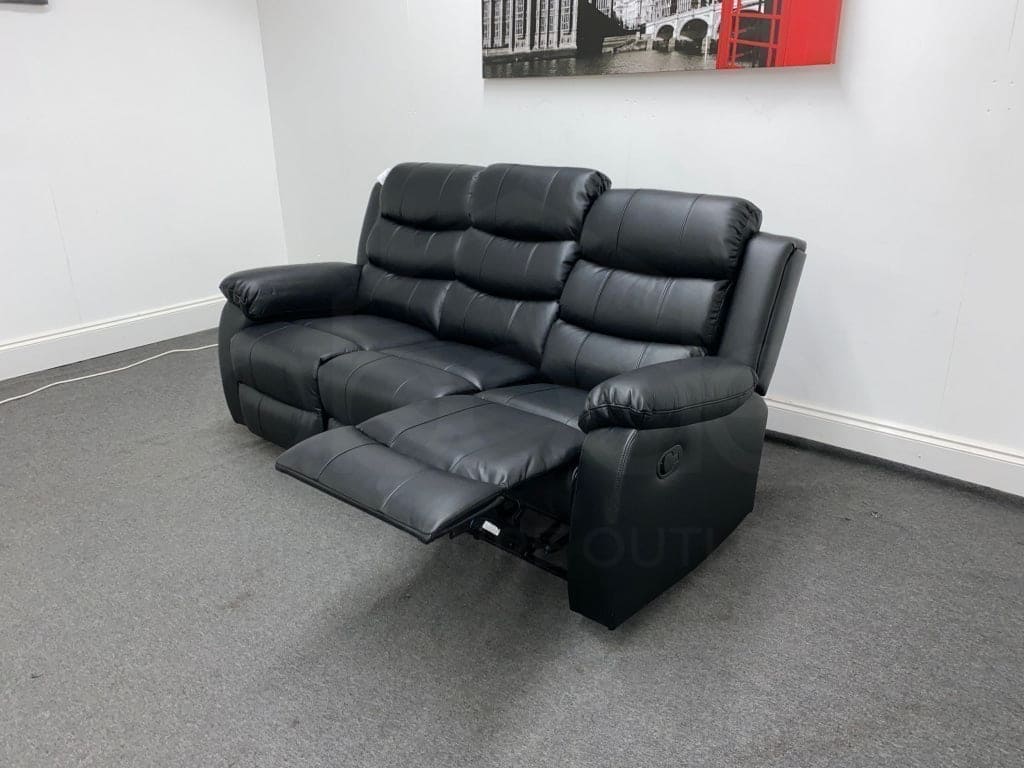 Landos Recliner Black Leather 3 Seater Sofa With Drinks Tray Table Sofas