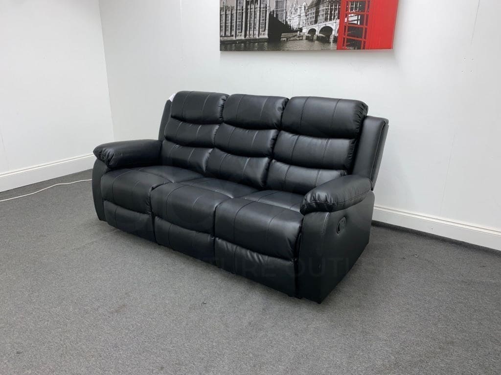 Landos Recliner Black Leather 3 Seater Sofa With Drinks Tray Table Sofas
