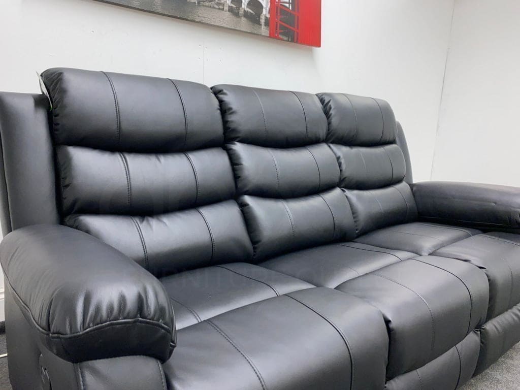 Landos Recliner Black Leather 3 Seater Sofa With Drinks Tray Table Sofas
