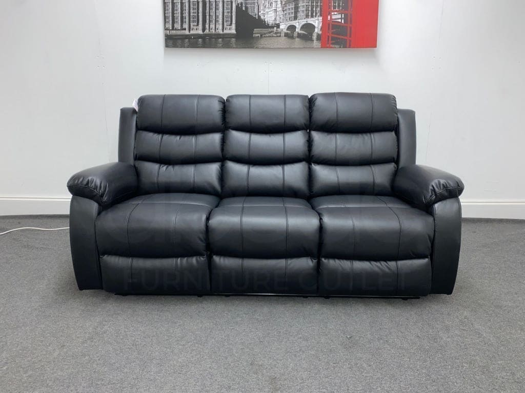 Landos Recliner Black Leather 3 Seater Sofa With Drinks Tray Table Sofas