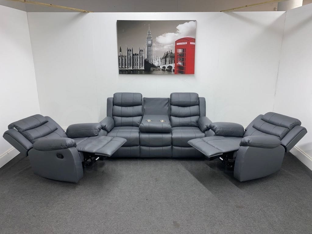 Landos Manual Recliner Grey Leather 3 + 1 + 1 Seater Dfs Sofa Set Sofas