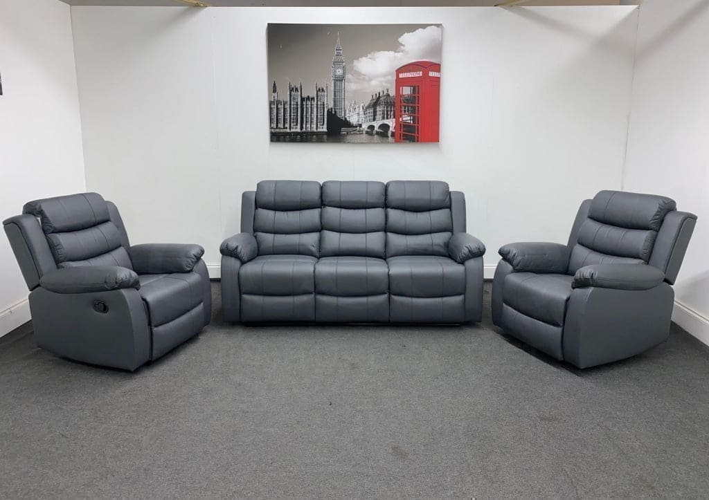 Landos Manual Recliner Grey Leather 3 + 1 + 1 Seater Dfs Sofa Set Sofas