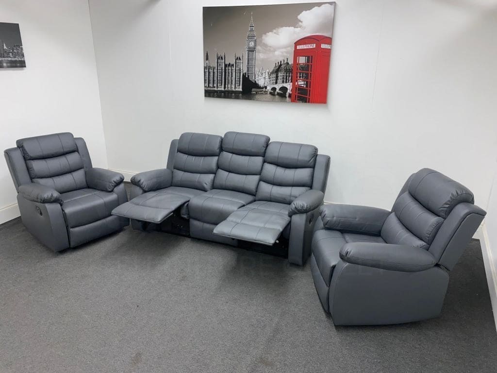Landos Manual Recliner Grey Leather 3 + 2 + 1 Dfs Sofa Set Sofas