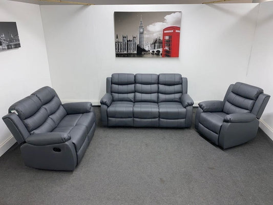 Landos Manual Recliner Grey Leather 3 + 2 + 1 Dfs Sofa Set Sofas