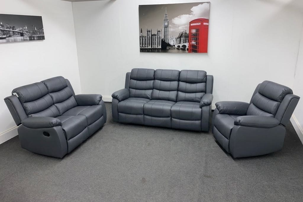 Landos Manual Recliner Grey Leather 3 + 2 + 1 Dfs Sofa Set Sofas