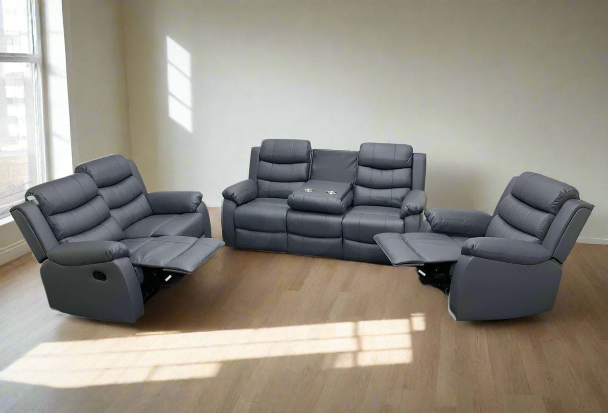 Landos Manual Recliner Grey Leather 3 + 2 + 1 Dfs Sofa Set Sofas
