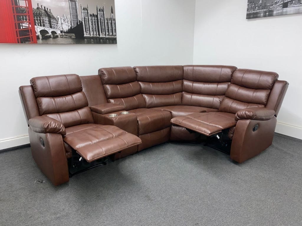 Landos Rhf Modular Recliner 4 Seat Brown Leather Corner Sofa With Drinks Console Sofas