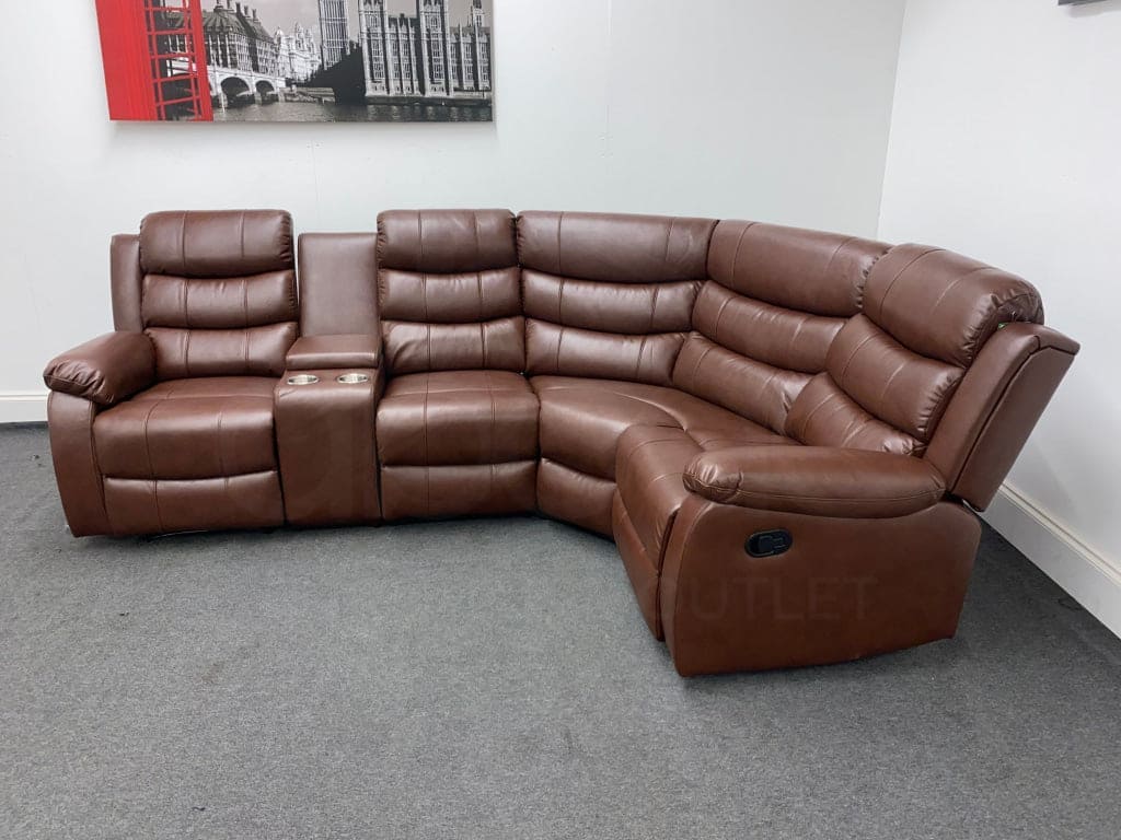 Landos Rhf Modular Recliner 4 Seat Brown Leather Corner Sofa With Drinks Console Sofas