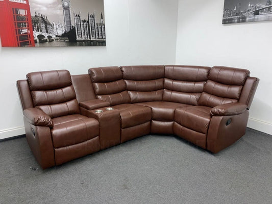 Landos Rhf Modular Recliner 4 Seat Brown Leather Corner Sofa With Drinks Console Sofas