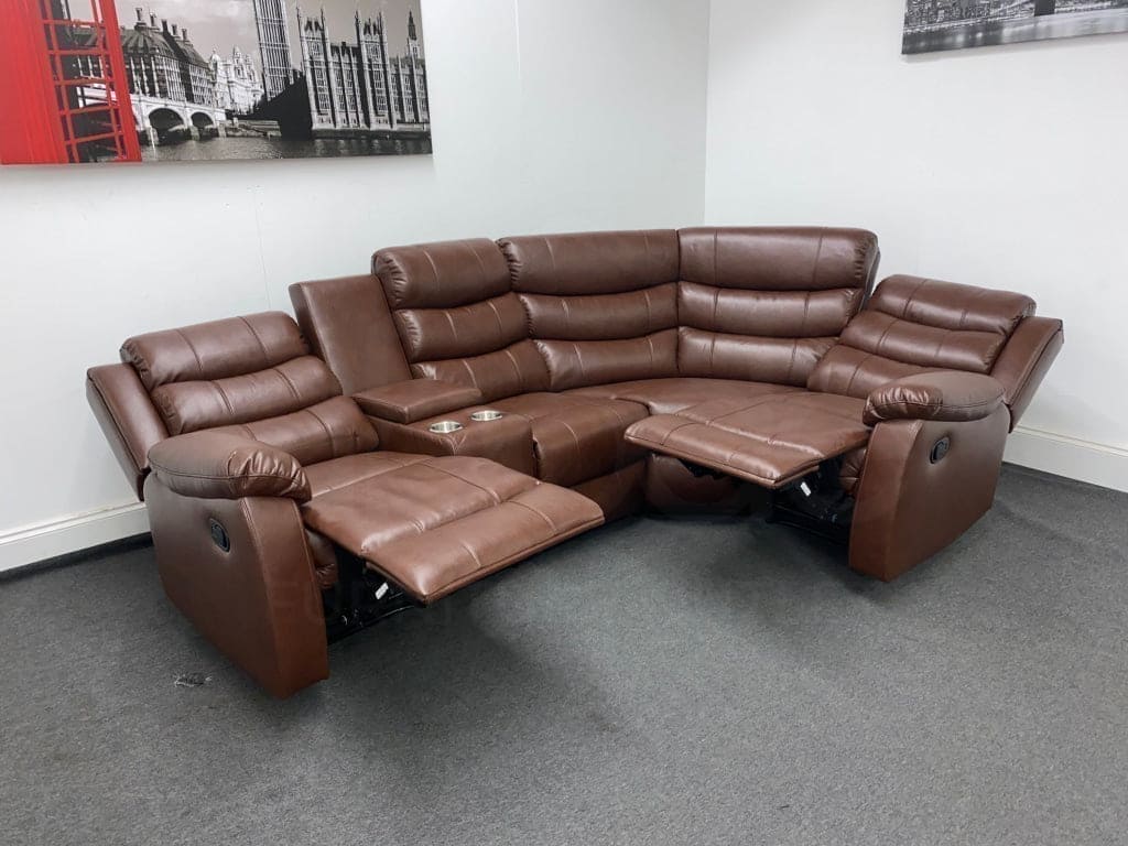 Landos Rhf Modular Recliner 4 Seat Brown Leather Corner Sofa With Drinks Console Sofas