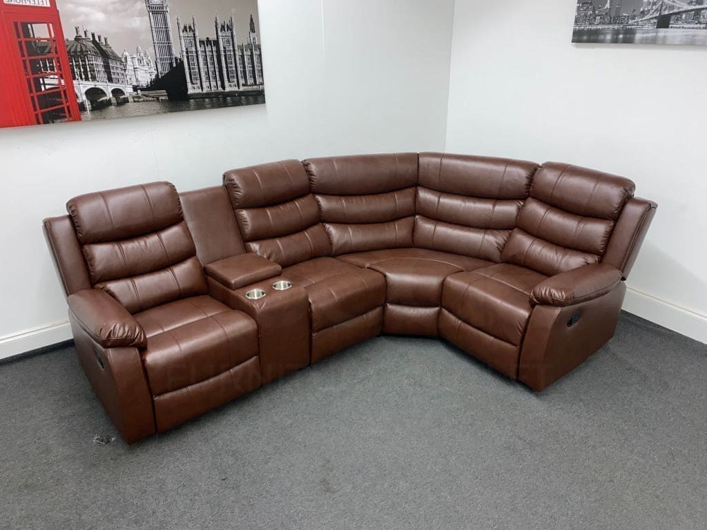 Landos Rhf Modular Recliner 4 Seat Brown Leather Corner Sofa With Drinks Console Sofas