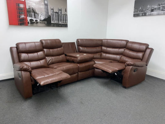 Landos Rhf Modular Recliner 5 Seat Brown Leather Corner Sofa Sofas