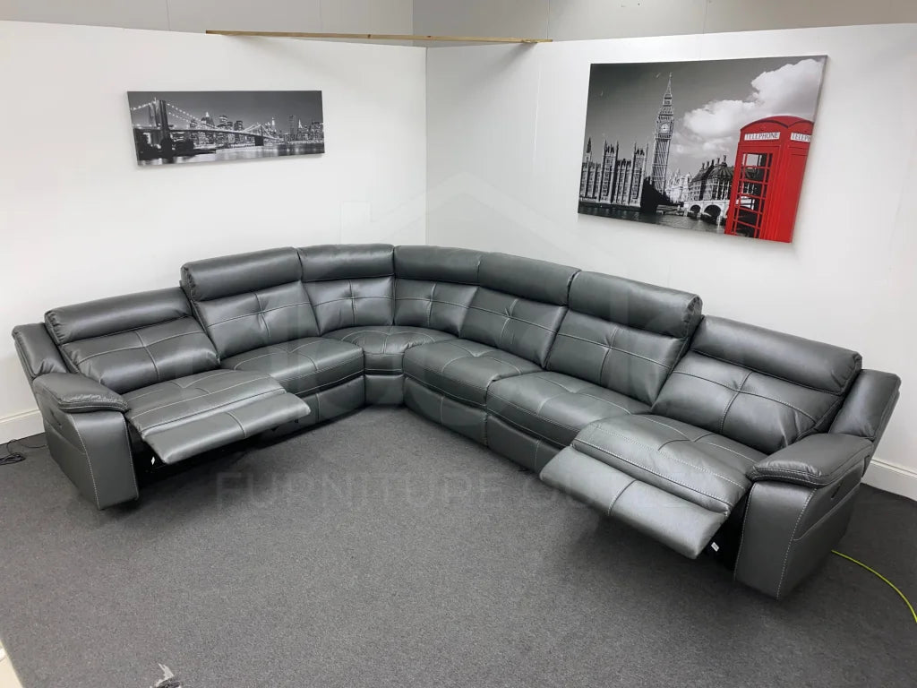 Large Parker Electric Recliner Grey Leather Corner Sofa Sofas