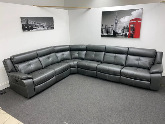 Large Parker Electric Recliner Grey Leather Corner Sofa Sofas