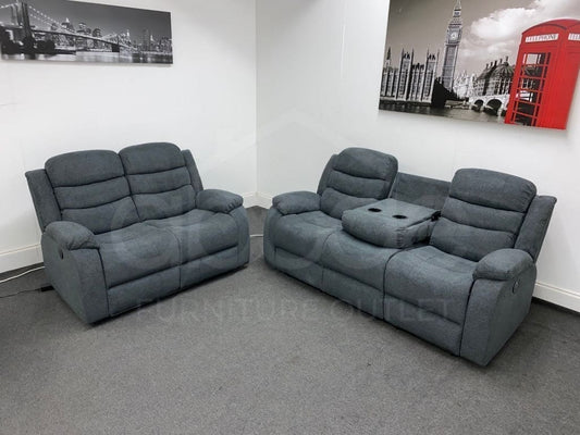 ’Lawson’ Manual Reclining Charcoal Grey Dfs Fabric Sofa Set + Drinks Tray Table Sofas