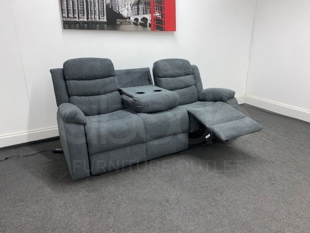’Lawson’ Manual Reclining Charcoal Grey Dfs Fabric Sofa Set + Drinks Tray Table Sofas