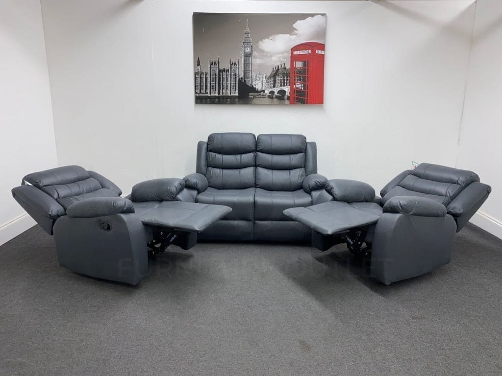 Lawson Graphite Faux Suede Reclining 2 + 1 + 1 Seater Sofa And Armchair Set Sofas