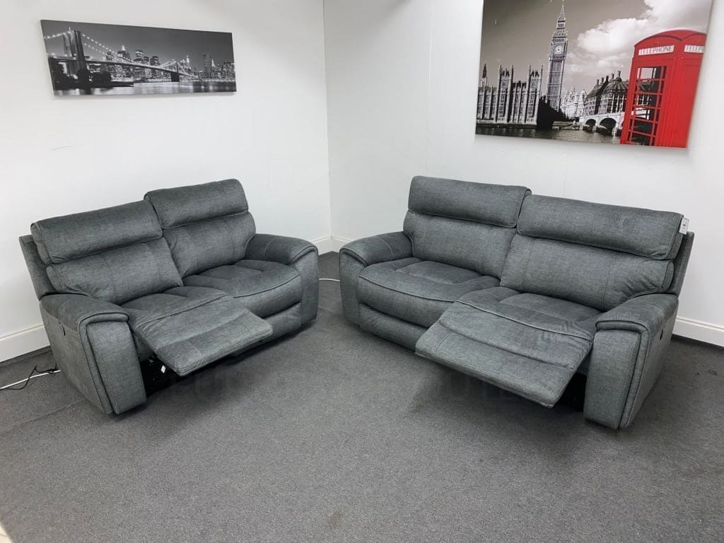 Portebello Electric Recliner Grey Fabric 3 Seater + 2 + Armchair Sofa Suite Set Sofas
