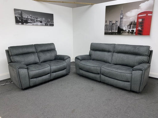 Portebello Electric Recliner Grey Fabric 3 Seater + 2 + Armchair Sofa Suite Set Sofas