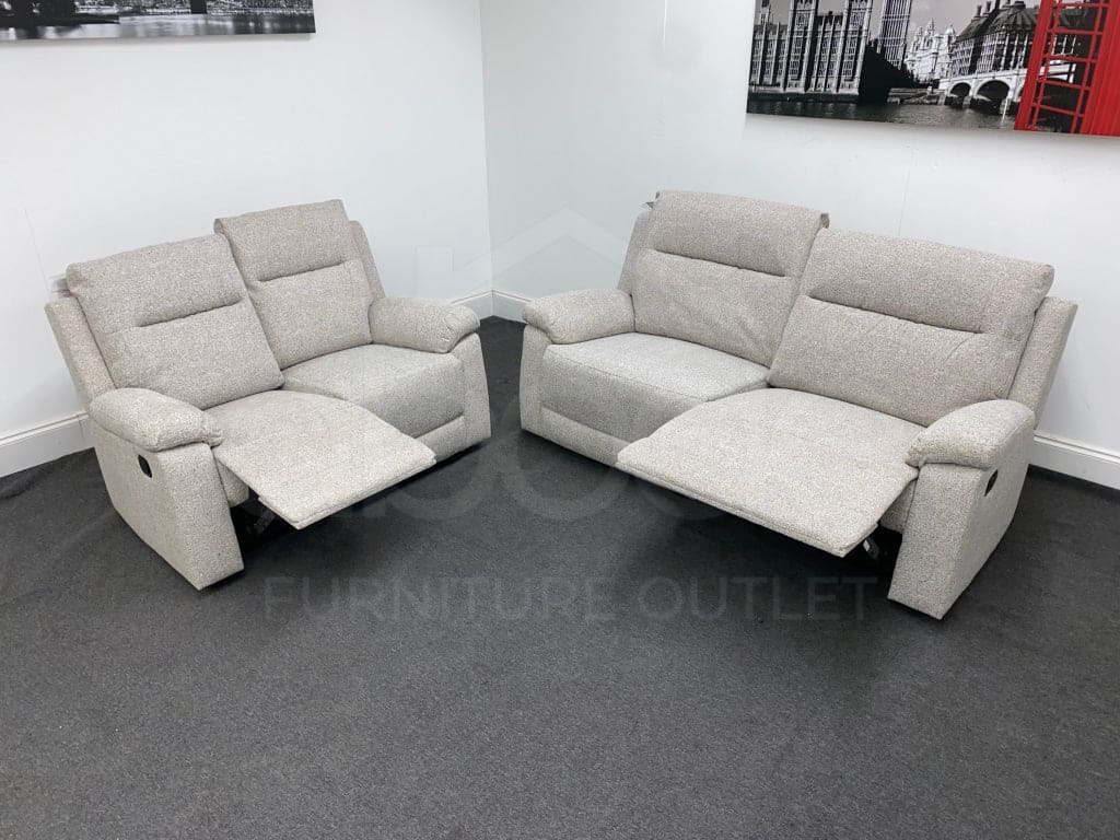 Limited Time Offer! Bellamy Grey Fabric Reclining 3 + 2 Seater Sofa Set Sofas