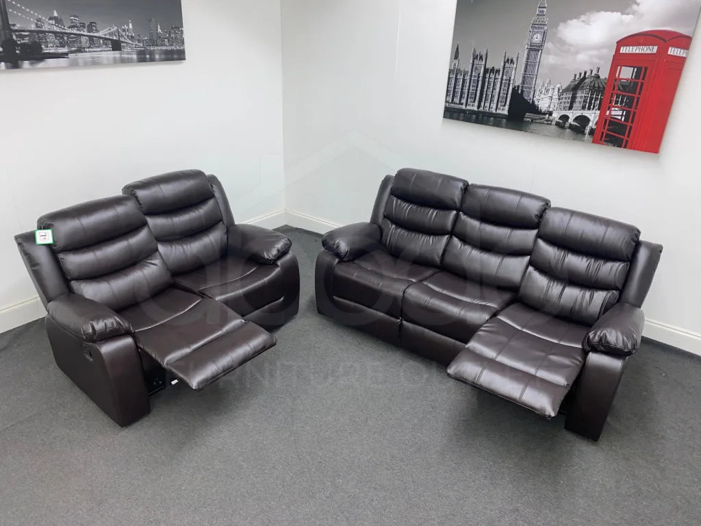 Limited Time Offer! Landos Brown Leather Recliner 3 + 2 Seater Sofa Set Sofas