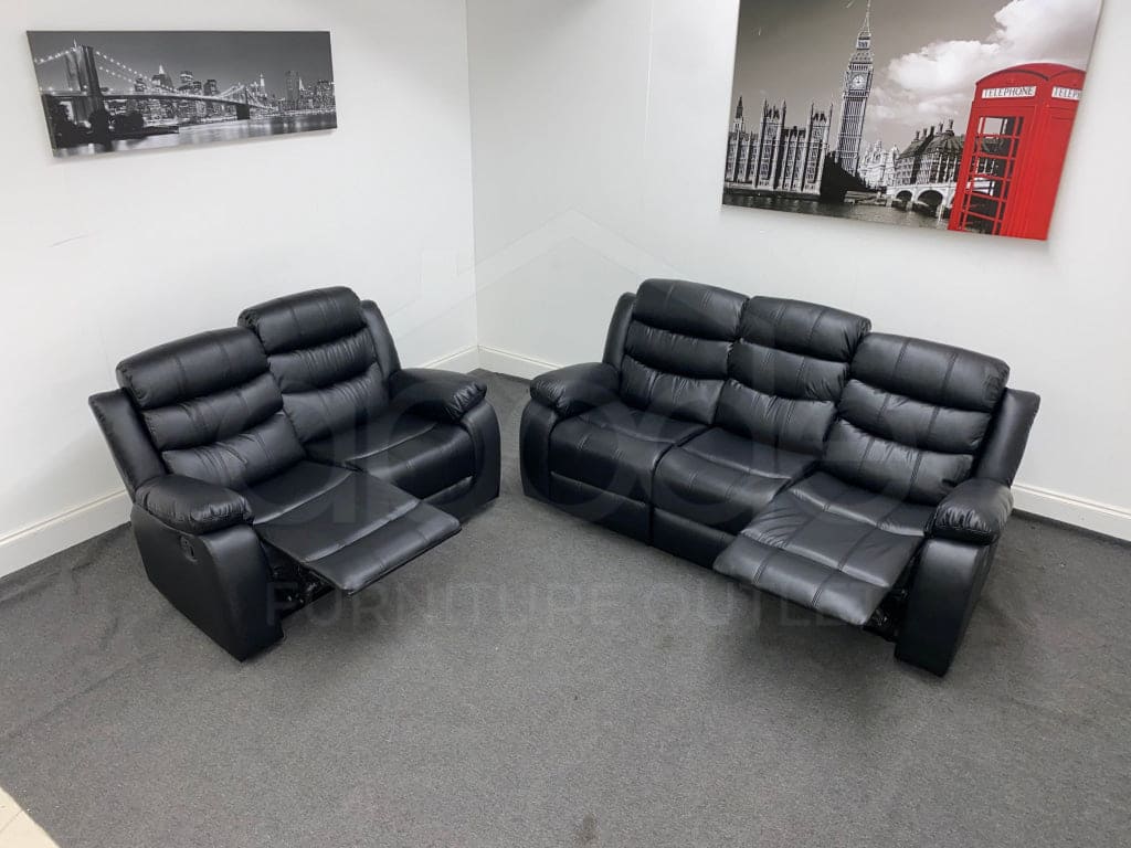 Limited Time Offer! Landos Recliner Black Leather 3 + 2 Seater Sofa Set Sofas