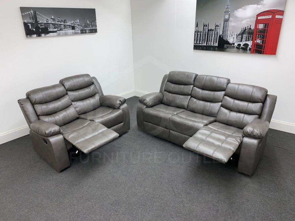 Limited Time Offer!! Landos Recliner Grey Leather 3 + 2 Seater Sofa Set Sofas