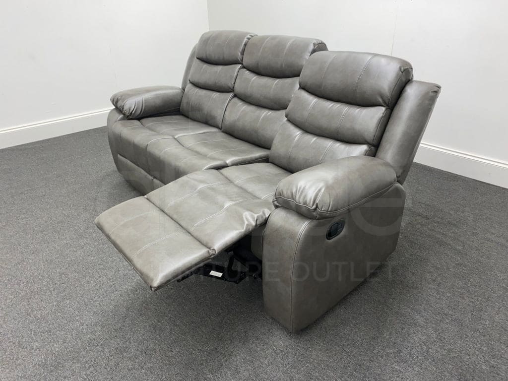 Limited Time Offer! Landos Recliner Grey Leather 3 Seater Sofa Sofas