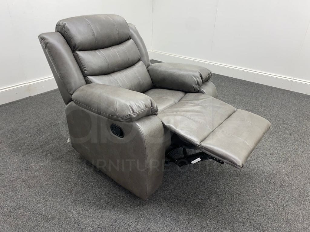 Limited Time Offer! Landos Recliner Grey Leather Armchair Sofa Sofas