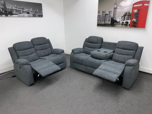 ’Lawson’ Dfs Electric / Power Reclining Charcoal Grey Fabric Sofa Set - Usb Charging & Drinks