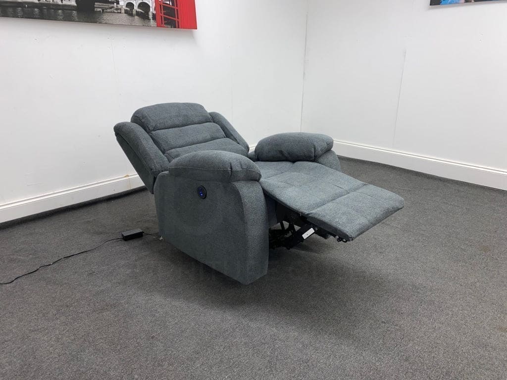 ’Lawson’ Dfs Electric / Power Reclining Charcoal Grey Fabric Sofa Set - Usb Charging & Drinks