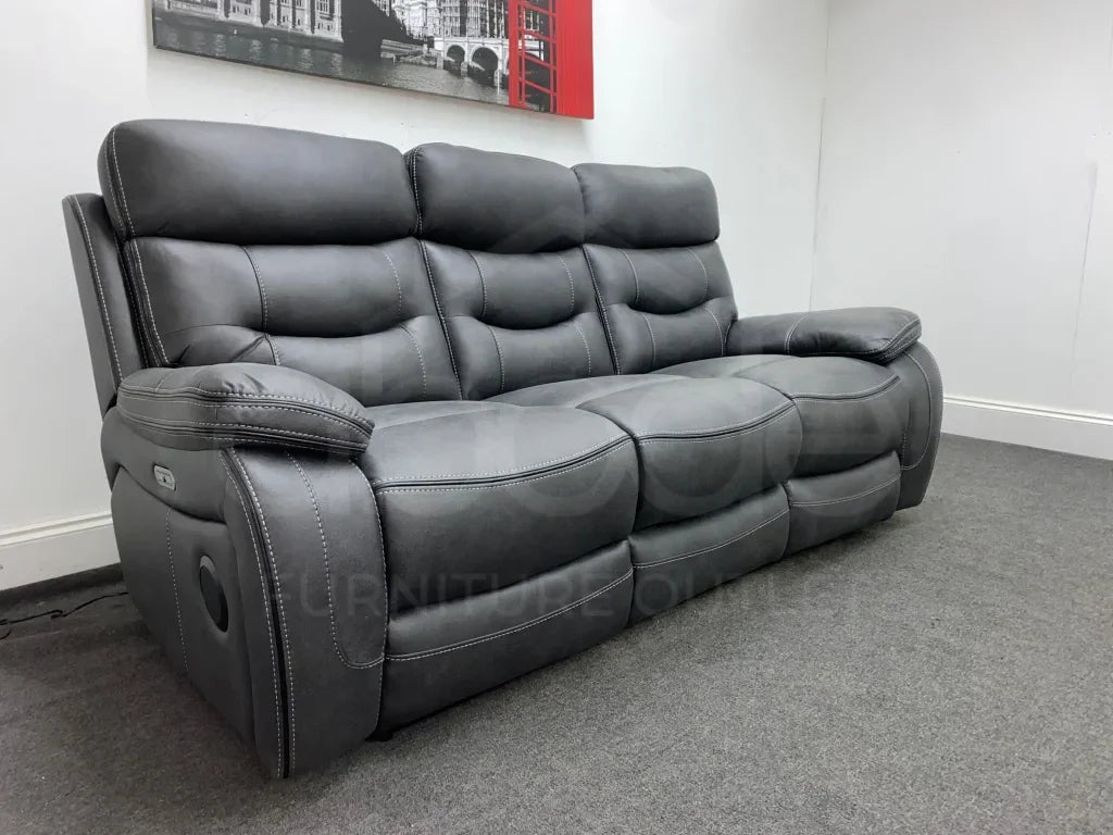 Limited Time Offer! New Vinson Express Smart Tech Grey Fabric Power Recliner 3 + 2 Seater Bundle