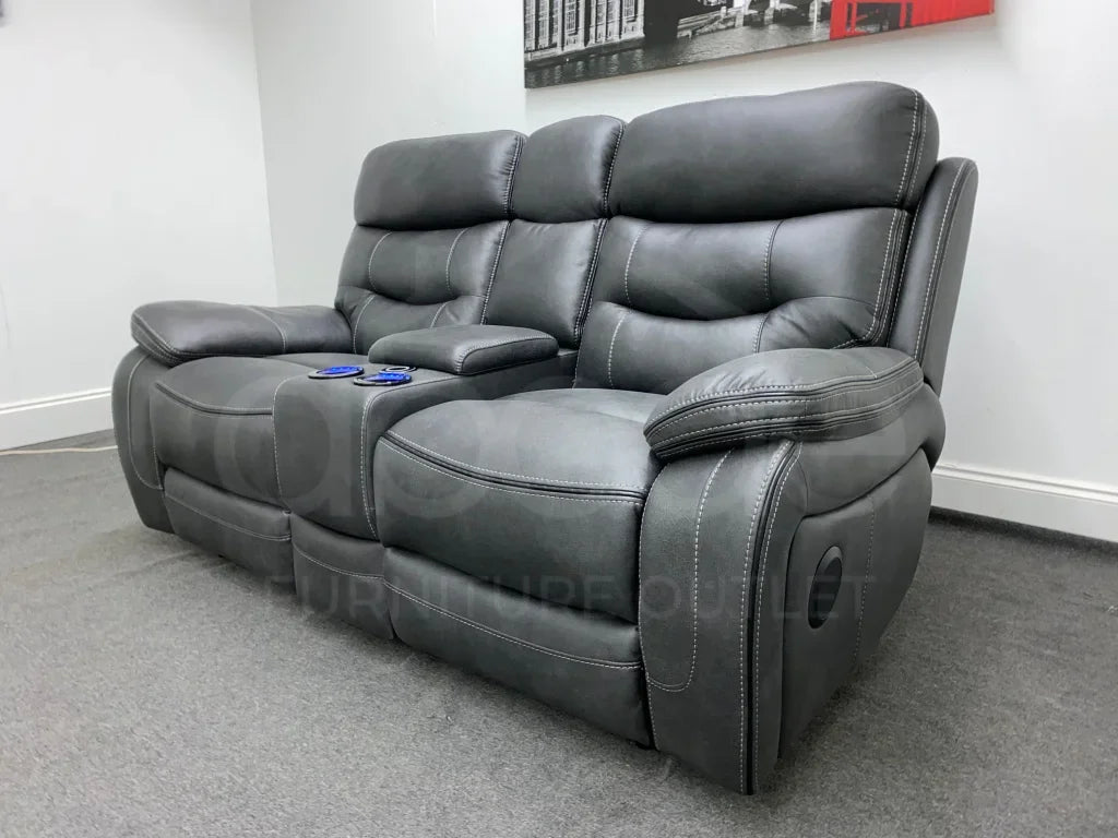 Limited Time Offer! New Vinson Express Smart Tech Grey Fabric Power Recliner 3 + 2 Seater Bundle