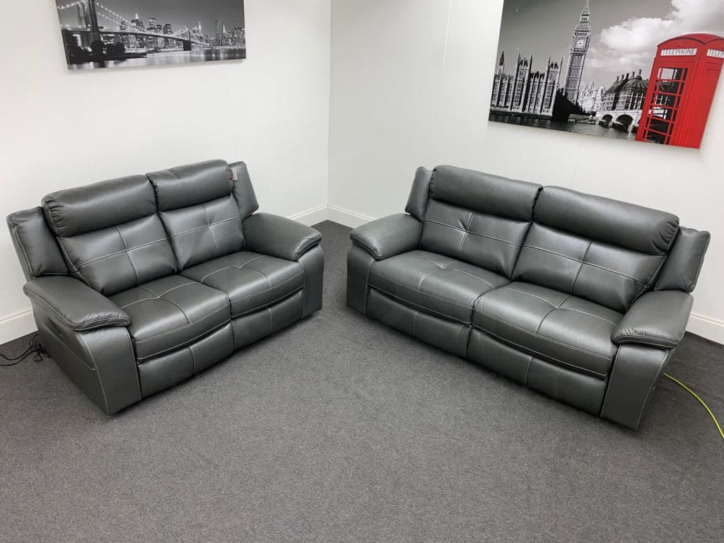 Limited Time Offer! Parker Electric Recliner Grey Leather 3 + 2 Seater Sofa Set Sofas