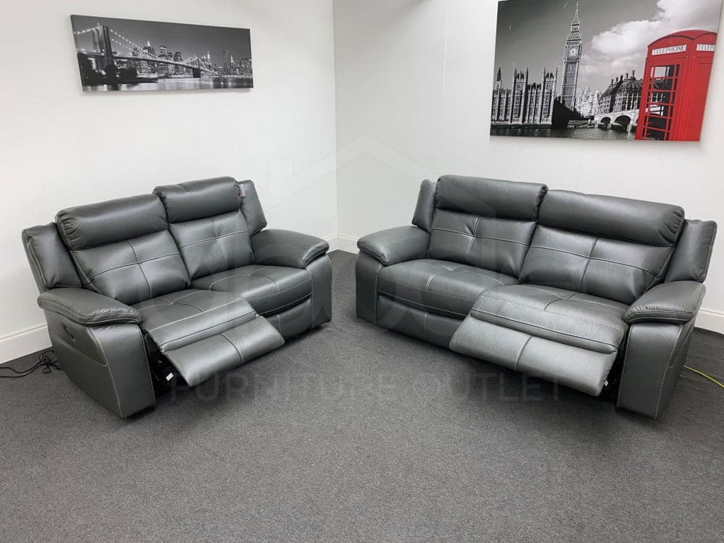 Limited Time Offer! Parker Electric Recliner Grey Leather 3 + 2 Seater Sofa Set Sofas