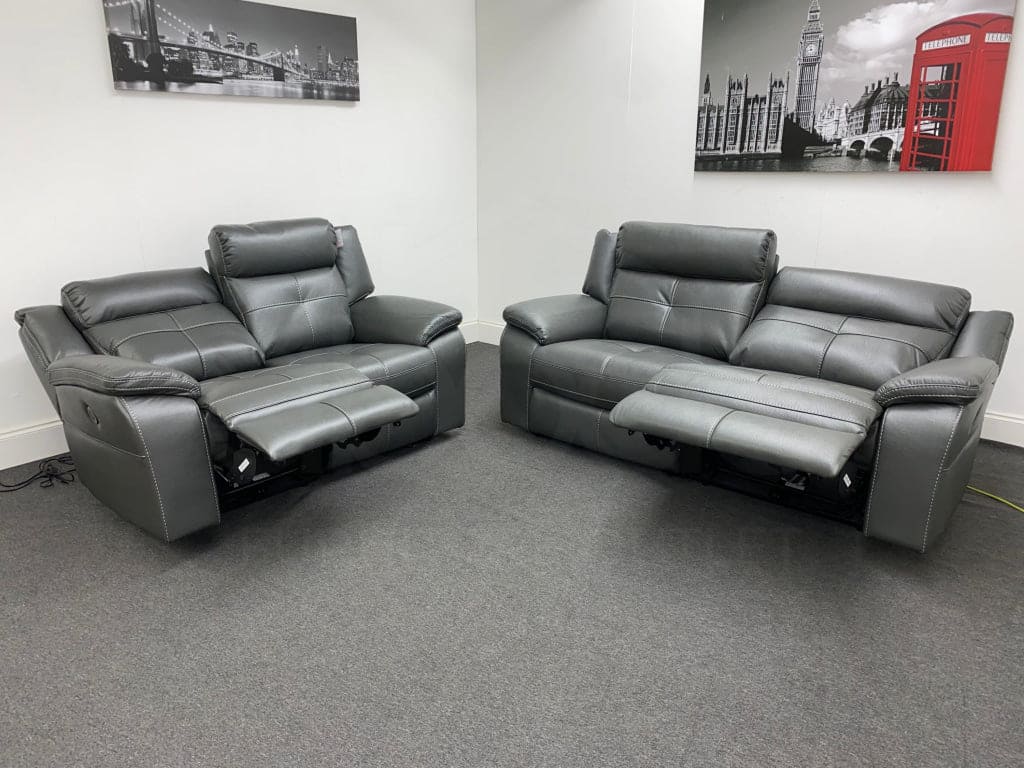 Limited Time Offer! Parker Electric Recliner Grey Leather 3 + 2 Seater Sofa Set Sofas