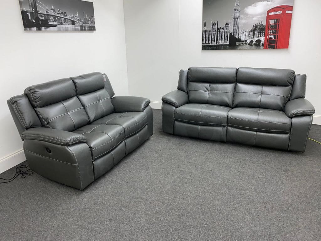 Limited Time Offer! Parker Electric Recliner Grey Leather 3 + 2 Seater Sofa Set Sofas
