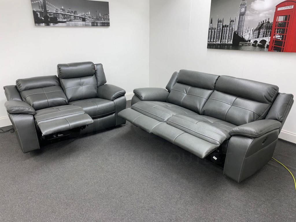 Limited Time Offer! Parker Electric Recliner Grey Leather 3 + 2 Seater Sofa Set Sofas