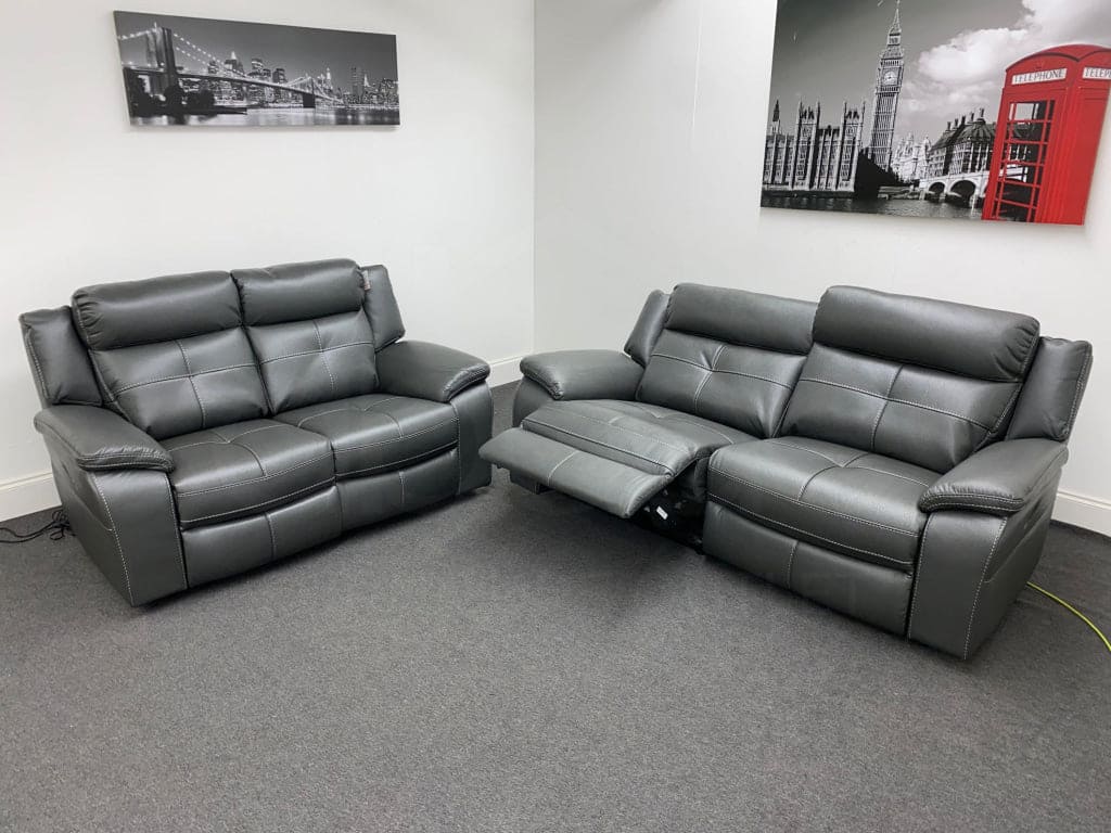 Limited Time Offer! Parker Electric Recliner Grey Leather 3 + 2 Seater Sofa Set Sofas